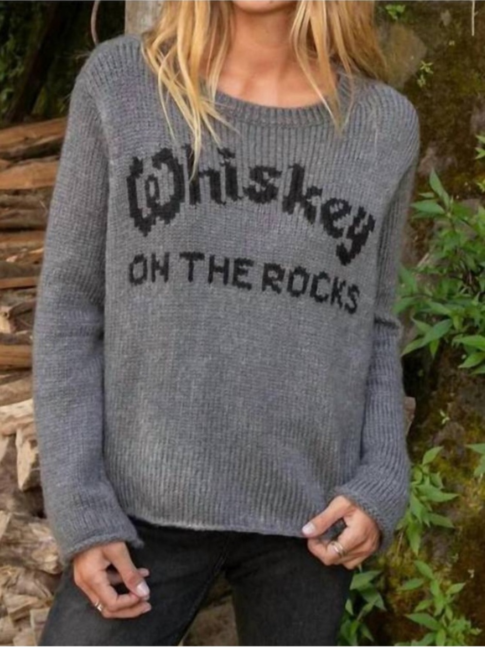 Wooden Ships Whiskey On The Rocks Cropped Sweater Size XS/S Gray Mohair Wool